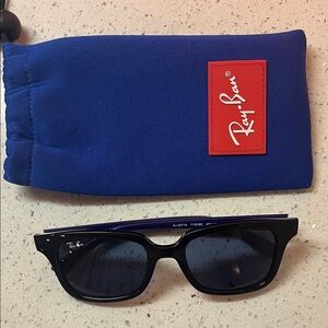 Ray-Ban Black Sunglasses with Blue Pouch and Red Logo Patch